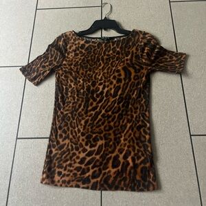 Ralph Lauren Leopard Print Short Sleeve Top in Brown and Black